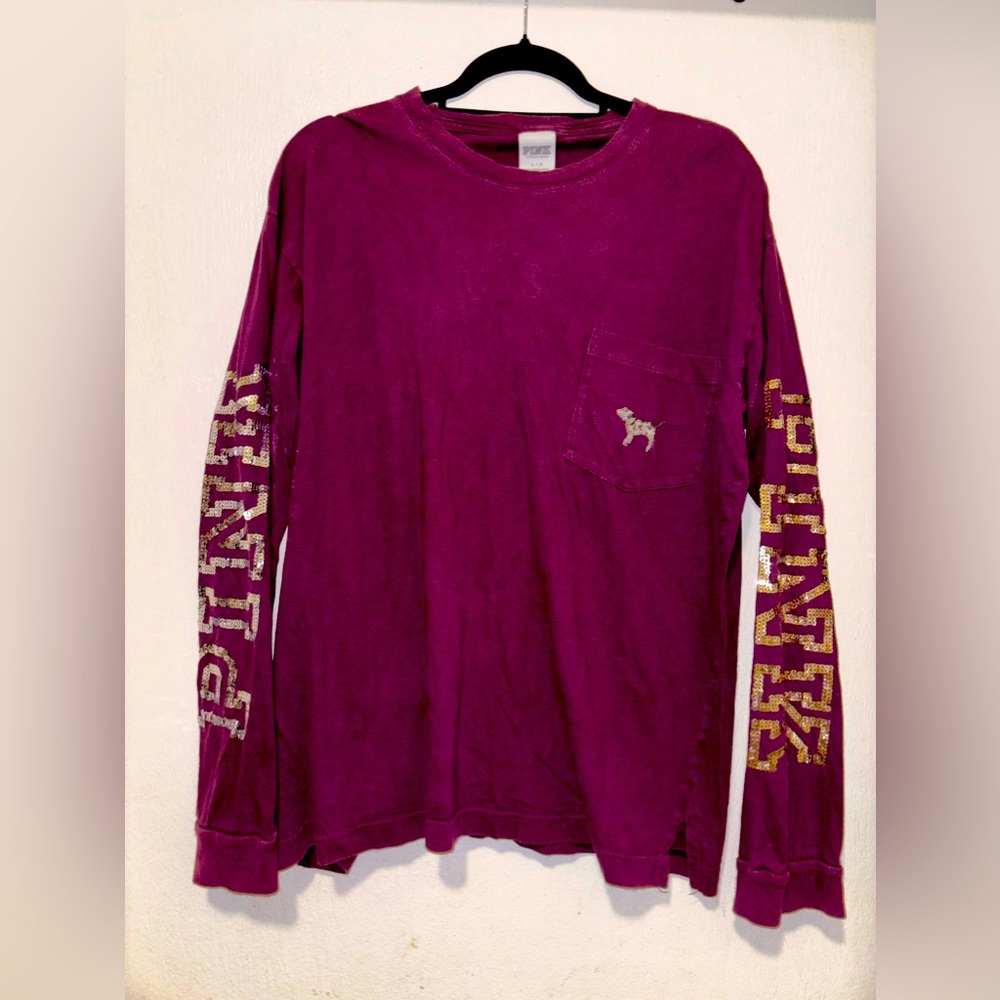 Victoria Secret Pink long sleeve burgundy bling shirt size L